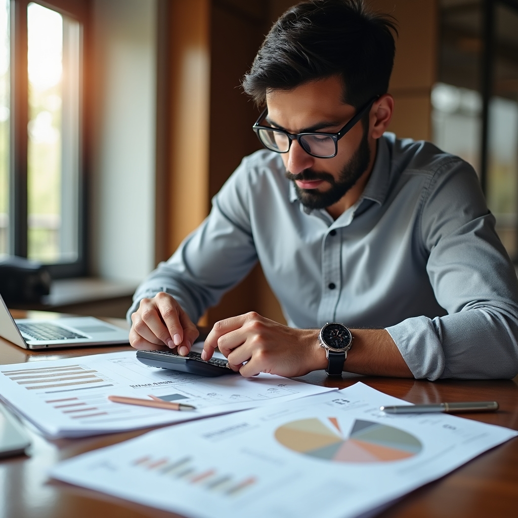 Administrator carefully reviewing consortium financial documents