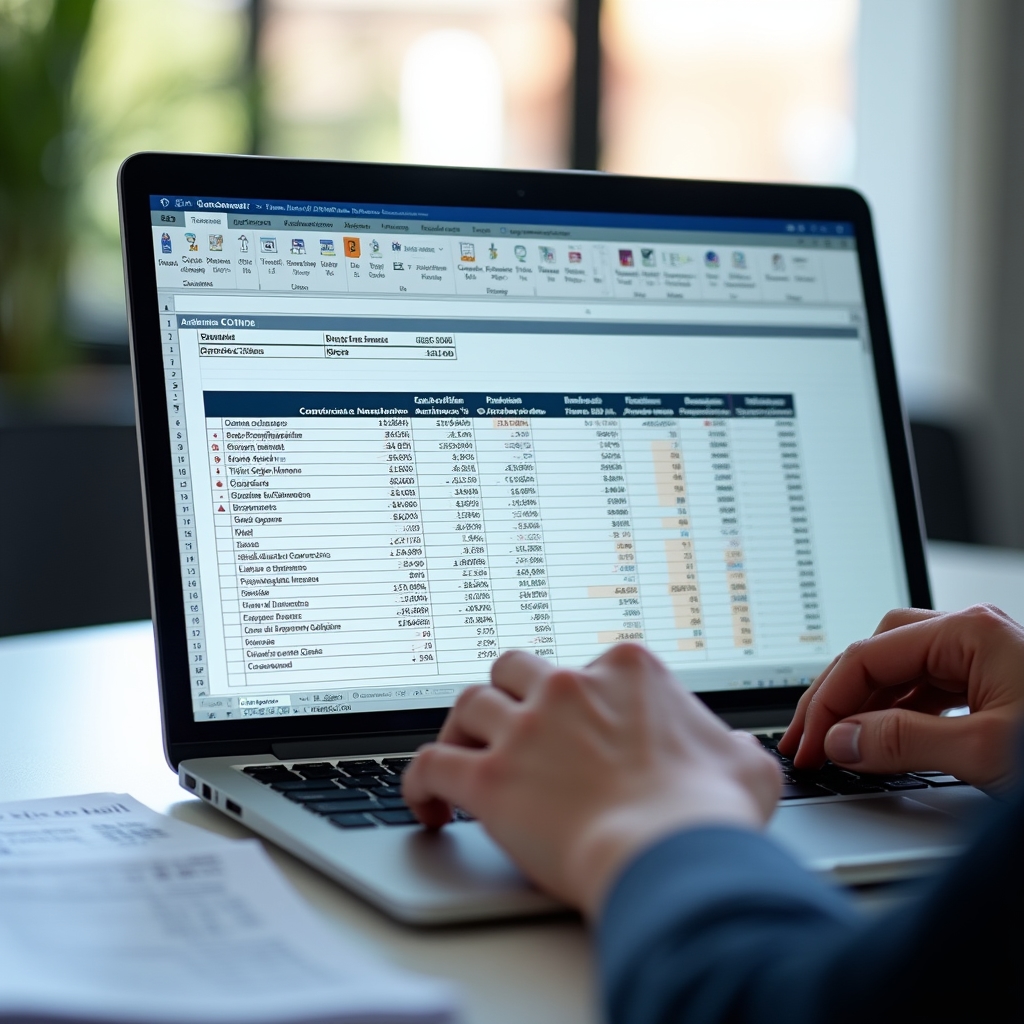 Detailed expense calculation spreadsheet on computer screen